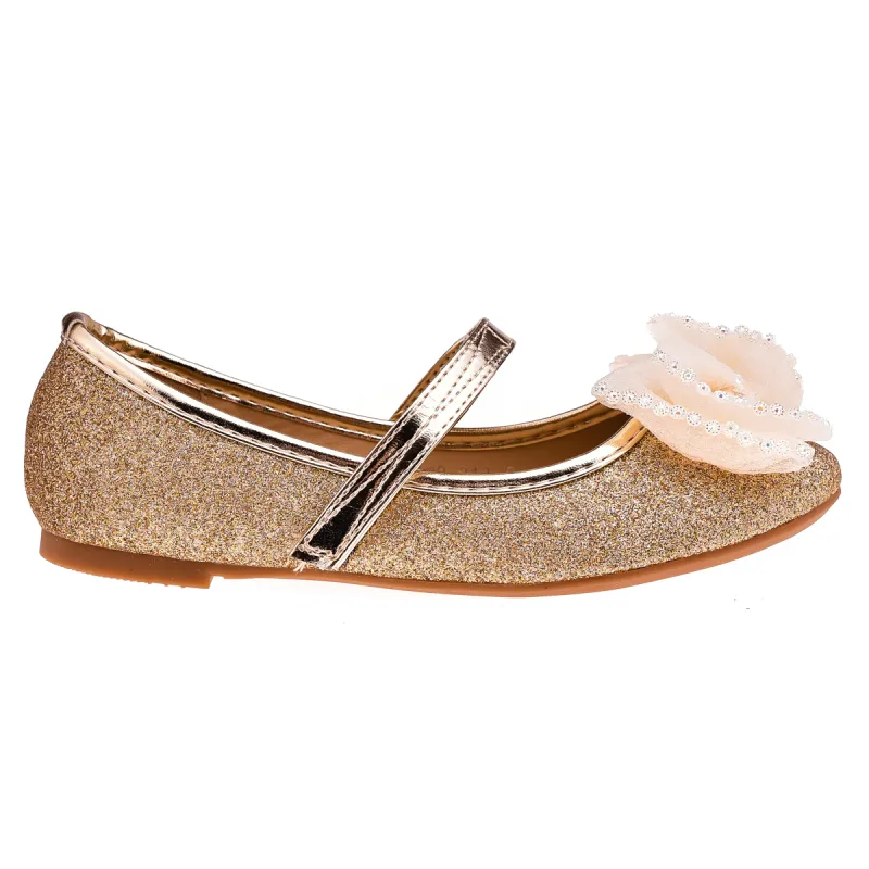Balerinki złote dla dziewczynek -komunijne białe buty dla dziewczynki złote