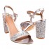 Wieczorowe sandały na słupku srebrne metalizowane brokatowe z kryształkami - sklep z butami www.styloweobcasy.pl