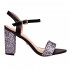 Wieczorowe sandały na słupku srebrne metalizowane brokatowe z kryształkami - sklep z butami www.styloweobcasy.pl