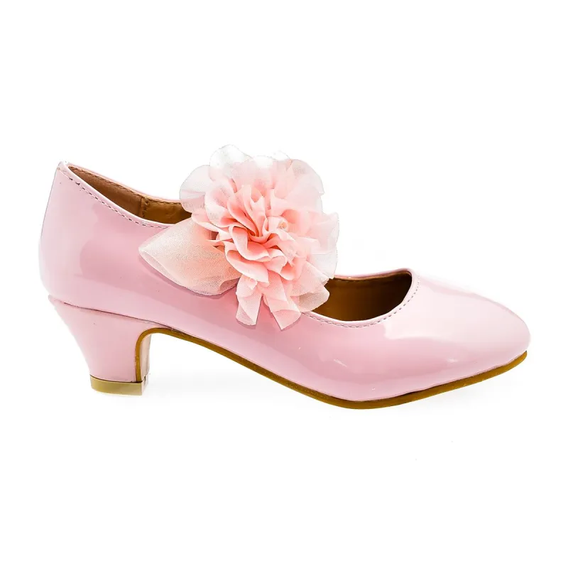 Szpilki dziecięce balerinki na słupku pudrowy róż, buty na imprezę dla dziewczynki, prezent dla dziewczynki
