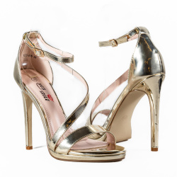 Gladiatorki złote, srebrne, czarne lustrzane - szpilki sandały z paskami na kostce