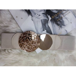 Bezowy pasek guma duże  złote koła  blaszki