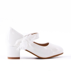 buty komunijne białe lakierki dla dziewczynki na obcasie