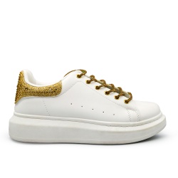 Sneakersy biało złote na grubej podeszwie