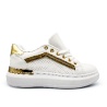 Modne Sneakersy biało-złote na grubej podeszwie