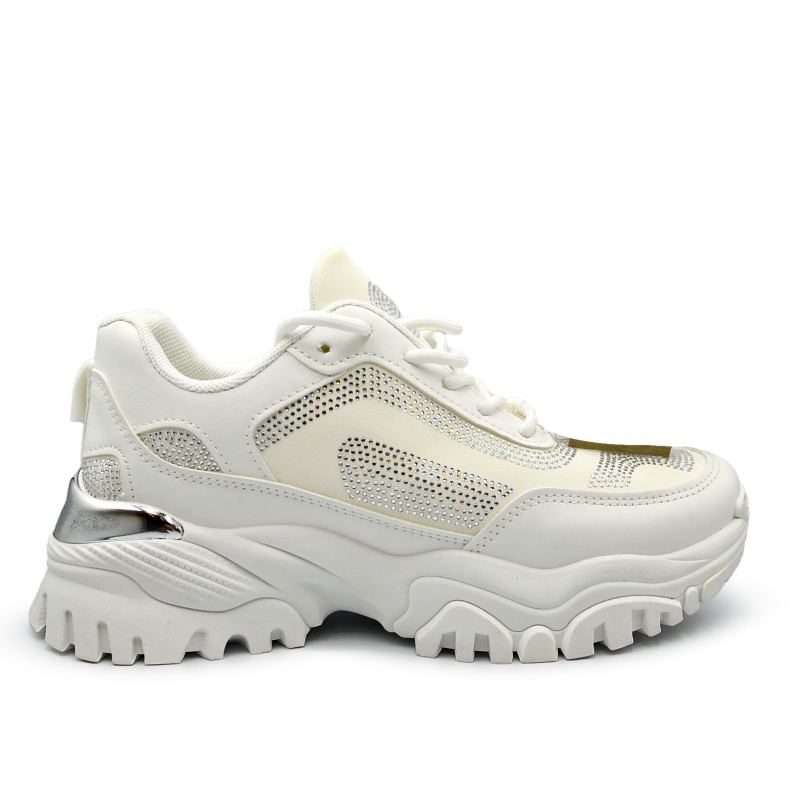 sneakersy damskie biało-srebrne fashion cyrkonie