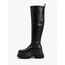 Czarne wysokie kozaki damskie w stylu casual i streetwear